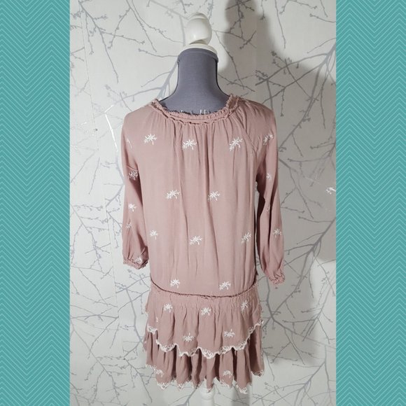 Vintage Havana Pink Floral Embroidered Off The Shoulder Drop Waist Dress - Picture 5 of 6